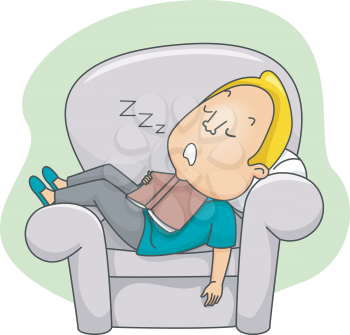 Illustration of a Man Dozing Off After Reading a Book
