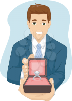 Illustration of a Man Presenting an Engagement Ring