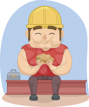 Illustration of a Construction Worker Eating His Lunch
