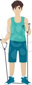 Illustration of a Teenage Boy Using a Resistance Band