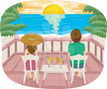 Illustration of a Teenage Couple Having a Romantic Date by the Beach