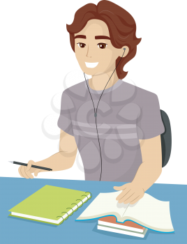 Illustration of a Teenage Boy Reviewing for an Exam