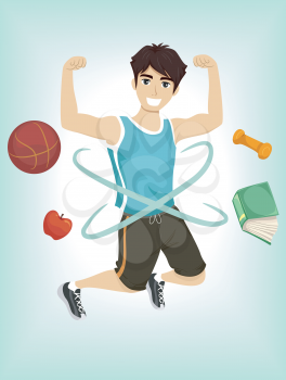 Illustration of a Teenage Boy Demonstrating His Physical Fitness