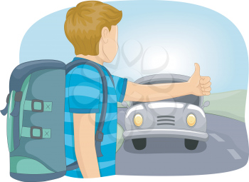 Illustration of a Teenage Boy Hitching a Ride
