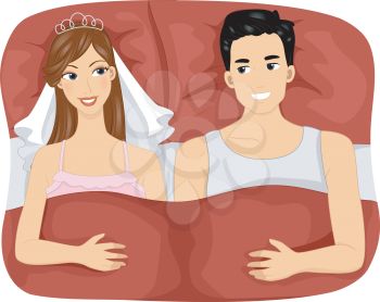 Illustration of a Newly Married Couple Lying in Bed
