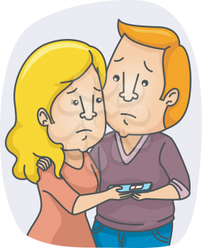 Illustration of a Couple Disappointed Over a Negative Pregnancy Test Result
