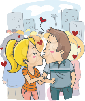 Illustration of a Couple Kissing in Public