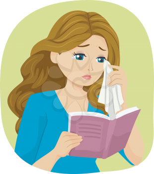 Illustration of a Teenage Girl Crying While Reading a Book