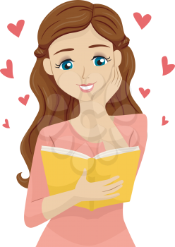 Illustration of a Teenage Girl Gushing Over a Romance Novel