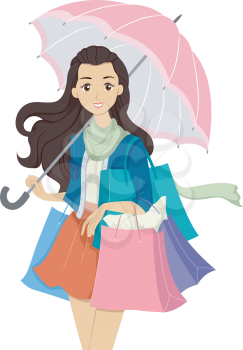 Illustration of a Teenage Girl Carrying Multiple Shopping Bags
