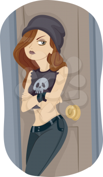 Illustration of a Rebellious Teenage Girl Wearing Black Clothing