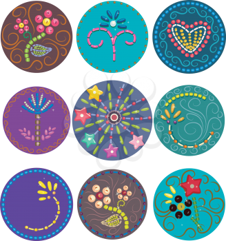 Illustration Featuring Colorful Buttons Adorned with Beads