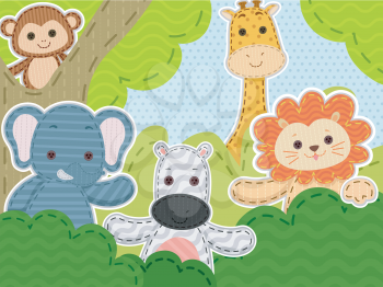 Illustration Featuring a Group of Stitched Safari Animals