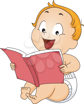 Illustration of a Baby Boy Reading a Book