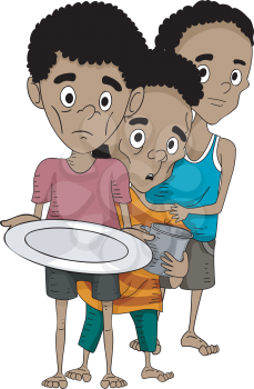 Illustration of Malnourished Boys Queuing for Food