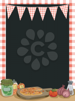 Illustration Featuring Pizza with a Checkered Frame for its Backdrop