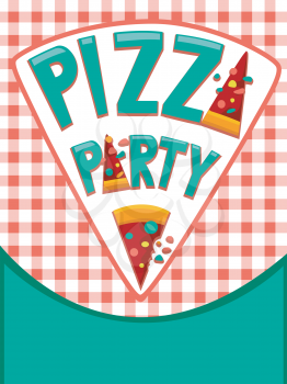 Illustration Featuring an Invitation Card Decorated with Pizzas