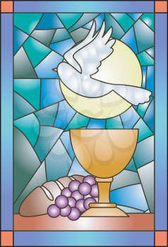 Stained Glass Illustration Featuring Communion Related Items