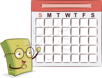 Illustration of a Mascot Book Presenting a Blank Calendar Template