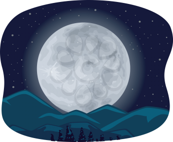 Illustration of a Super Moon with the Mountains in the Foreground