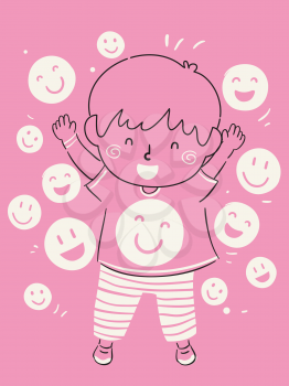 Illustration of a Kid Doodle with Happy Smiley. Raising a Child in a Happy and Light Environment Concept