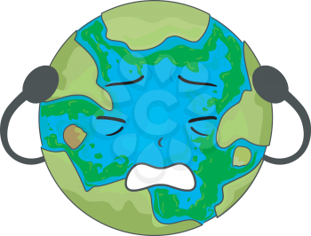 Illustration of a Stressed Earth Mascot with Algae Blooms