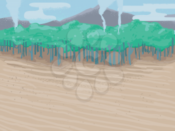 Background Illustration of Deforestation with Haze and Smoke Coming Out from the Trees