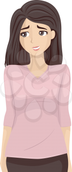 Illustration of a Shy Teenage Girl Looking to Her Right and Smiling Sheepishly