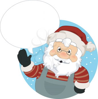 Illustration of Santa Claus Seller Wearing Apron with a Blank Speech Bubble