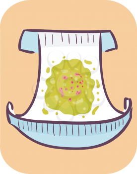 Illustration of a Baby Diaper with Poop and Blood
