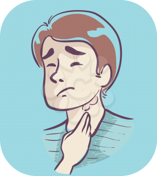 Illustration of a Teenage Guy Touching and Feeling Painful and Swollen Lymph Nodes