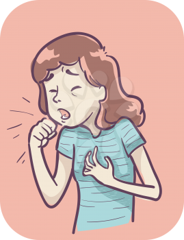 Illustration of a Girl Holding Chest and Coughing