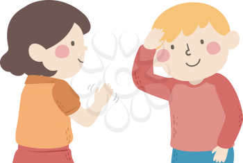 Illustration of Mute Kids Gesturing and Saying Hello in Greetings
