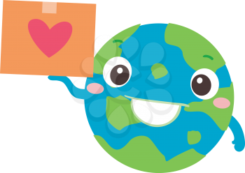 Illustration of an Earth Mascot Holding a Donation Box with Heart. International Package