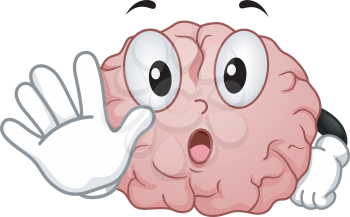 Illustration of a Brain Mascot with Hands Up Showing Stop Signal