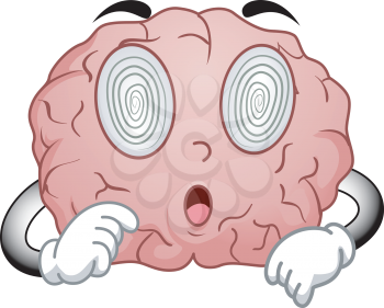 Illustration of a Hypnotized Brain Mascot with Spiral Eyes