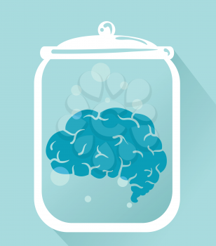 Illustration of a Brain Inside a Glass Jar for Preservation