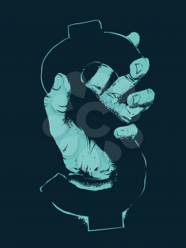Stencil Illustration of a Hand Holding a Dollar Sign