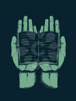 Stencil Illustration of Hands Showing an Open Book