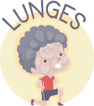 Illustration of a Kid Boy Exercising and Showing Lunges