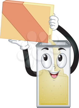 Illustration of a Container Mascot Holding a Box Filling Itself