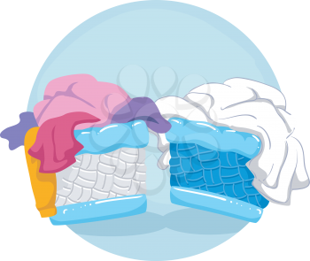 Illustration of Household Chores, Sorting Out Laundry Between White and Colored