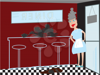 Royalty Free Clipart Image of an Angry Waitress
