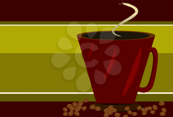 Royalty Free Clipart Image of a Cup of Coffee With Beans Beside It