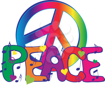 Royalty Free Clipart Image of a Peace Symbol and the Word Peace