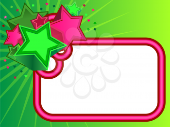 Royalty Free Clipart Image of a Green Background With Pink Frame and Stars