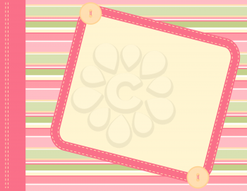 Royalty Free Clipart Image of a Rectangular Frame on a Striped Background With Buttons and Stitching