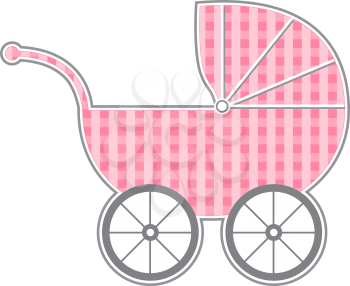 Royalty Free Clipart Image of a Pink Gingham Baby Buggy