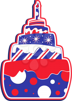 Royalty Free Clipart Image of an American Flag Birthday Cake With One Candle