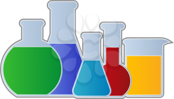Royalty Free Clipart Image of Beakers Full of Colourful Fluid